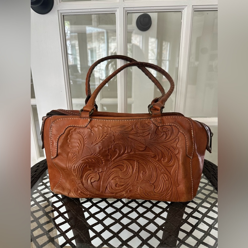 Patricia Nash Cognac Tooled Leather Satchel